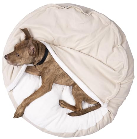 Lous® Flauschiges Hundebett, Hundehöhle, waschbar, große Hunde, kleine Hunde und Katzen, Katzenbett, abnehmbare Decke (XXL Beige ca.114cm Ø)