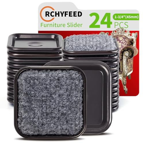 RCHYFEED Deslizadores reutilizables para muebles, deslizadores cuadrados de fieltro de 1-3/4 pulgadas con parte inferior de alfombra, almohadillas de fieltro para muebles, almohadillas para sillas,