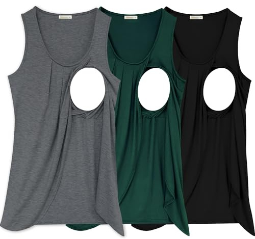 Camiseta de maternidad sin mangas de verano para mujer, ropa de lactancia cómoda (3 piezas), M