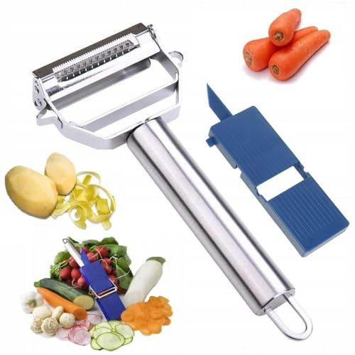 Éplucheur manuel et coupe-légumes et fruits | Ustensile de cuisine multifonction | Outil d'éplucheur en acier inoxydable avec planche de support de trancheuse en plastique