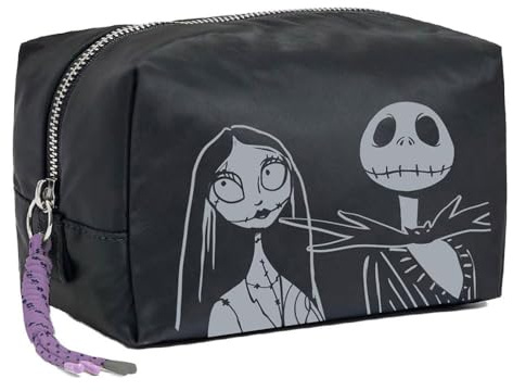 CERDÁ Life's Little Moments - Nightmare Before Christmas Reise-Toilettenbeutel - Schwarz - Große Speicherkapazität - Reißverschluss - Jack und Sally Druck - Original Produkt