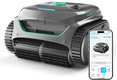 WYBOT C2 Robot Piscine sans Fil pour Piscines Enterrées 150㎡, Double Filtration, 3 Moteurs, Aspiration Puissante, Nettoyage Parois & Ligne d'eau, 180 Min, App(Gris-Vert Vert)