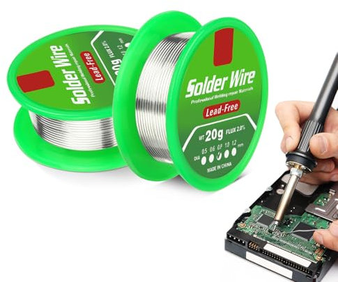 2 Stück 0.8mm Lötzinn Bleifrei mit Kolophonium Kern 20g, Lötzinn mit Flussmittel (Sn99 Ag0,3 Cu0,7), Solder Wire für Elektronische Reparaturen, Lötdraht für Heimwe