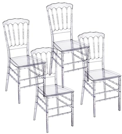 Baroni Home Set di 4 Sedie in Policarbonato Trasparente, Seduta Design Elegante Impilabile e Impermeabile da Soggiorno, Sala da Pranzo, Camera da Letto, 38X38X91 cm, Bambù
