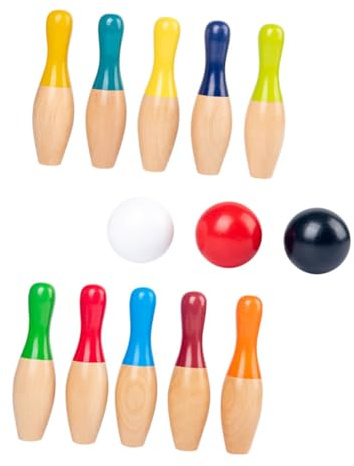 Milisten Juego De Bolos Grandes De Madera para Niños, Bolas De Bolos Simuladas, Set Educativo 3 Bolas y 10, Color Arcoíris, Juguete para Desarrollo Infantil Interiores