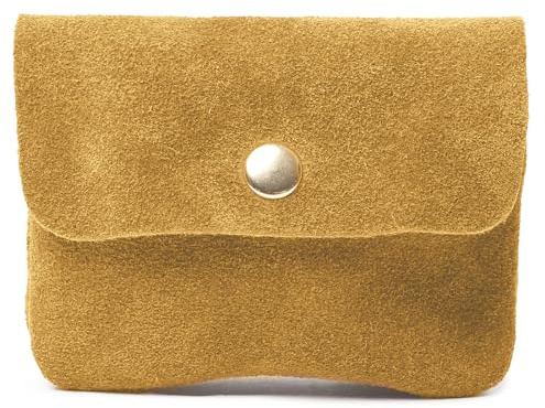 COCINUT – Monedero de Piel Genuina Tipo Nobuk para Mujer y Hombre – Estilo Suave y Sofisticado, Capacidad Extra, Trabajo y Ocio – 11x8.5x2.5cm, Mostaza