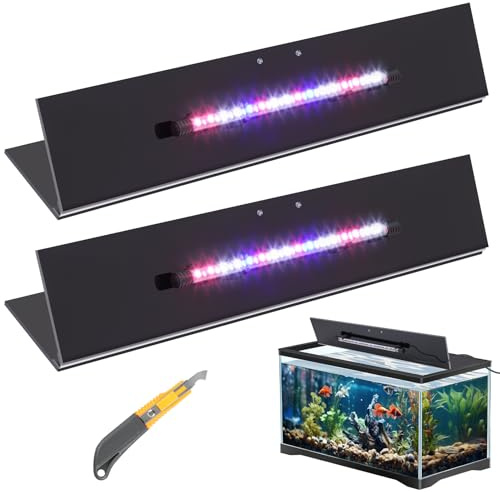 Sieral Aquarium Lids Polycarbonate Canopy with LED Light 2 Pcs Set 22.95 x 16.61 x 0.12 Inch for 75/90/110 Gallon with Center Brace Aquariums Cover Fish Tank Lid with a Hook Knife, Black