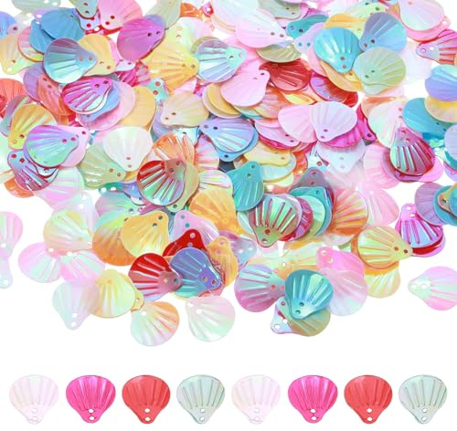 sourcing map 50 Gram Loose Sequins 13 MM Seashell Sequins and Spangles with 2 Holes for Earrings Clothing Accessories Embroidery Sewing DIY Art Crafts Supplies, AB Multicolored