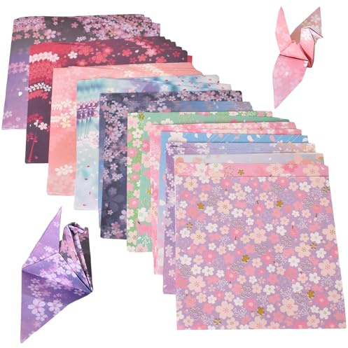 Origami Papier,15 x 15 cm Faltpapier mit Kirschblütenmuster,Doppelseitiges Farbiges Origami Papier,Leicht Faltbares für Kunsthandwerksprojekte