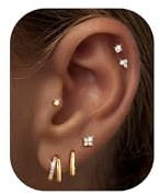 TINGN 6 Pairs Small Stud Hoop Earrings for Women Hypoallergenic Gold-Plated Huggie Earring Sets for Multiple Piercing Dainty Earring Stacks Cute Gold Cartilage Jewelry Trendy Gifts