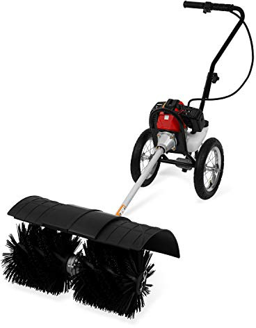 EBERTH Scopa a motore a benzina 3 CV, motore a 2 tempi, 52 cc, con ruote, con 2 rulli da 30 cm, larghezza spazzatrice 60 cm, leva a gas continua sul manico ergonomico, copertura protettiva su rullo