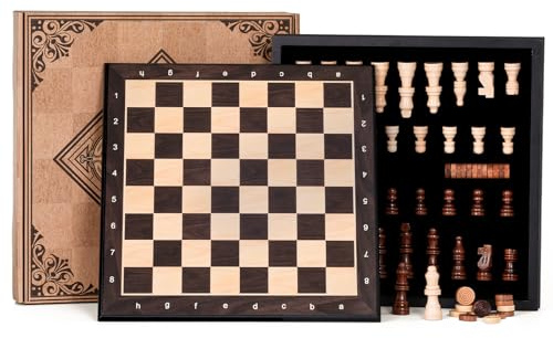 Peradix Lift-Off Lid Wooden Magnetic Chess Set, 2-in-1 Chess & Checkers Game Board with Pieces, Traditional Chess Gifts for Adults and Kids