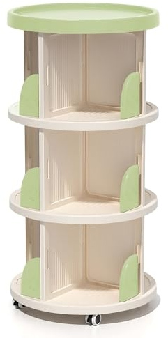 Froppi Kids Bookshelf, Kids Bookcase with Wheels, 3-Tier, White/Green | D46 H92 cm, 3 Tier, Childrens Bookcase, Happy Bunny Baffles, Standing Shelf Unit, Quality Plastic