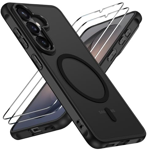 ivoler Funda Magnética para Samsung Galaxy S26 con 2 Piezas Cristal Templado, Compatible con MagSafe, Antigolpes Translúcida Mate Trasera Fina Silicona Anti-Choques Case, Negro