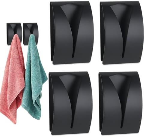Luxorium 4 unidades de soporte para paños de cocina sin taladrar, autoadhesivo, colgador de toallas de acero inoxidable negro para baño y hogar