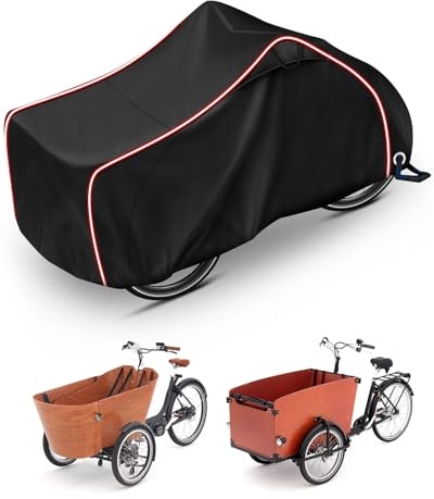OlaVeg Copri Bici Cargo Copertura per Bicicletta Cargo Telo Copri Bicicletta da Esterno con Strisce Riflettenti 420D Oxford Protezione UV per Bici da Carico a 3 Ruote 258 x 105 x 125cm