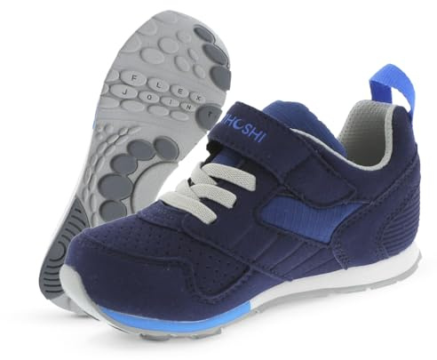 TSUKIHOSHI Racer Baby and Toddler Shoes - Strap-Closure Machine-Washable Baby Shoes with Wide Toe Box & Slip-Resistant, Non-Marking Outsoles, Navy/Blue - 6 Toddler (1-4 Years)