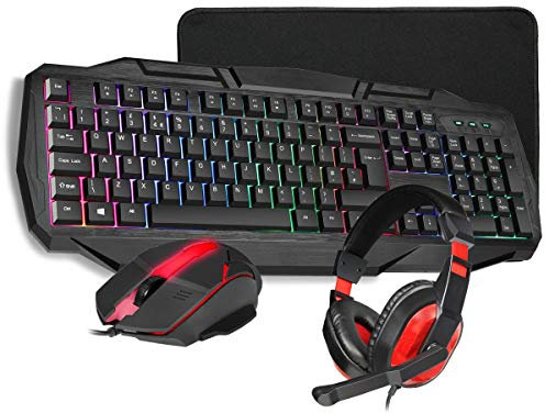 CiT Builder RGB Gaming Keyboard, RGB Mouse, Headset & Mouse Pad Combo - 4 In 1 Bundle for Windows & Mac OSX | Black / Red