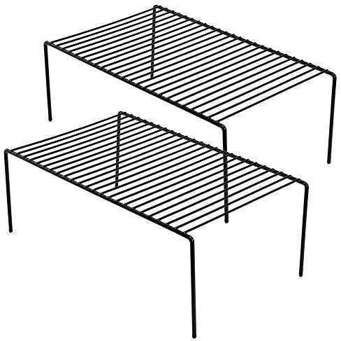 IPEGTOP Küche-Schrank-Organisator, Set von 2 großen (40 x 24 cm) rostfreien Edelstahl-Gitternregalen für Gewürze, Schränke, Arbeitsplatten und Utensilien (Schwarz)