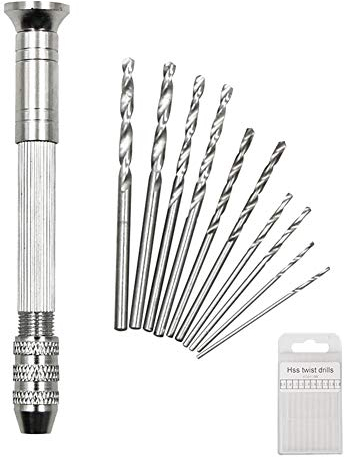 Zhongtou 11pcs Set Mini Perceuse Modelisme 9cm Perceuse Manuelle avec 0.8-3 mm Twist Drill MIni perceuse à main Pour Bijoux Résine Bois Bougie et Modélisme Artisanat Sculpture Bricolag Forage