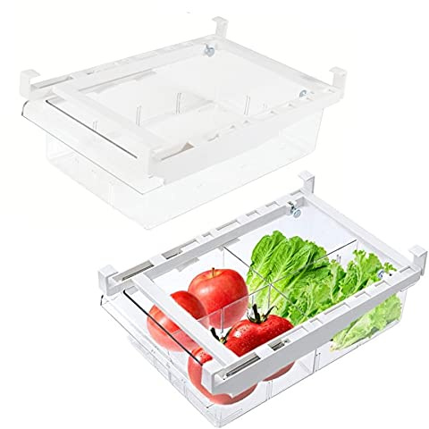 YekouMax Fridge Drawer Organizer, Refrigerator Organizer Bins, Pull Out with Handle, Fridge Shelf Holder Storage Box, Clear Container for Food,Drinks,Fit for Fridge Shelf Under 0.6 (2 Pack Medium)