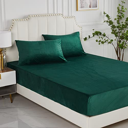 Damier Plüsch Spannbettlaken 120x200cm Grün Dunkelgrün Winter Flanell Spannbetttuch Warme und Flauschig Bettlaken, geeignet für Matratzen bis 30cm