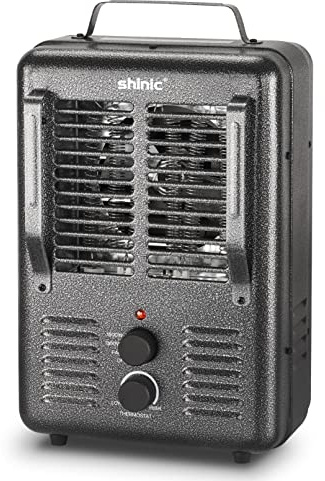 Shinic Space Heater,1500W Milkhouse Heater with Thermostat, Stay Cool Durable Metal Housing, Overheat protection, 3-Prong Plug, Tip-Over Auto Shut Off, Utility Heater for Garage, Bedroom, Greenhouse
