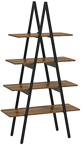 HOMCOM Scaffale Libreria a 4 Livelli, Stile Industriale in Truciolato e Acciaio a Forma di A, 92x38.5x166 cm, Marrone e Nero