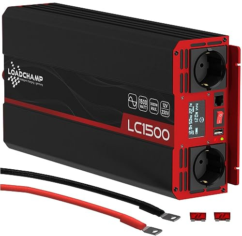 LOADCHAMP Wechselrichter 12V 1500W Reiner Sinus Spannungswandler Inverter