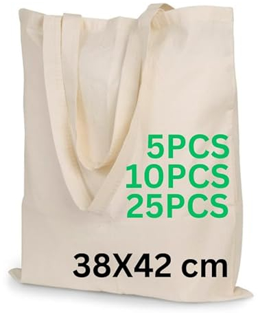 Enviroflex 38 x 42 cm Pack 5|10 |25 |250 Einkaufstaschen aus 100% Baumwolle, nachhaltige Jutebeutel, umweltfreundliche und wiederverwendbare Einkaufstaschen mit langen Henkeln