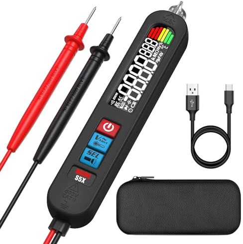BSIDE S5X Electrical Voltage Tester Rechargeable Digital Multimeter Pen with Large Colour LCD VFD Non Contact Voltage Detector Capacitance Meter Diode Ohm Continuity Tester Live Wire Finder with Case