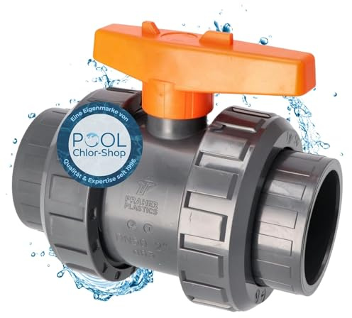 Duraol Vanne à bille 2 voies S6 pour piscine avec avec douille à coller métrique 40 mm | Robinet à boisseau sphérique pour tuyaux ou conduites | Robinet d’arrêt en PVC-U à coller