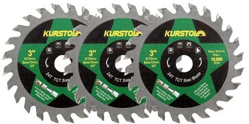 KURSTOL Disque Carbure pour Bois - 75mm x 3 TCT Disques à Tronçonner pour Bois Plastique Contreplaqué Panneau Particules Multicouche, 10mm Alésage