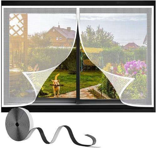 Fliegengitter Rollo 50x100cm Automatisches Schließen Moskitonetz Fliegengittertüren für Fenster und Türen,Einfache Montage Ohne Bohren Weiß