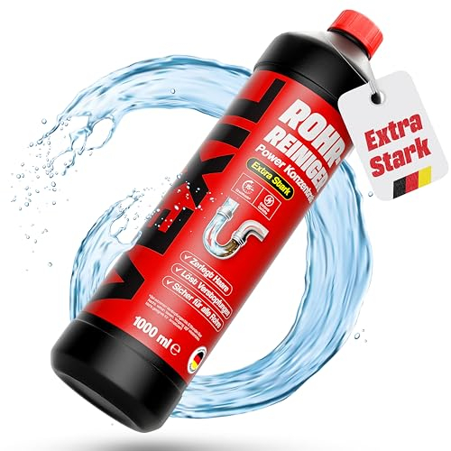 VEXIL Rohrreiniger - Profi Abflussreiniger EXTRA STARK für Extremfälle - 1L Power Konzentrat löst hartnäckigste Verstopfungen wie Haare, Seifenreste, Fette - biologisch abbaubar - Made in Germany