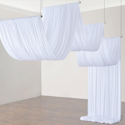 10ft×20ft White Ceiling Drapes for Weddings Parties,2 Panels 5×20ft Long Ceiling Curtain for Tent Canopy,Wrinkle Free Silk Easy to Draping&Hang White Drapes for Event Church Stage Photo Bedroom