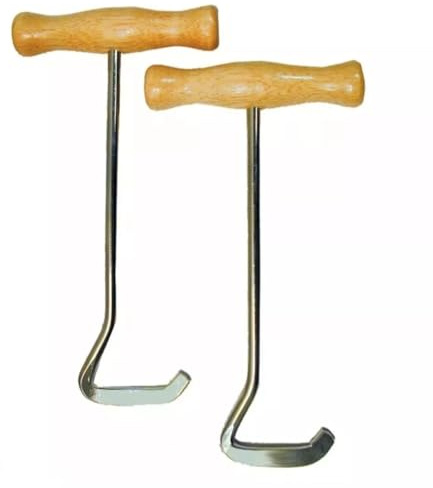 Pair of Boot Pulls Hooks 8 inch, Wooden Handles, for Equestrian Cowboy, Tall Riding Boots