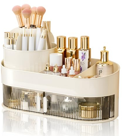 Organizador de Maquillaje Giratorio Caja Maquillaje Organizador Tocador Almacenamiento de Cosméticos Multifuncional Giratorio de 360° para Tocador Baño Dormitorio