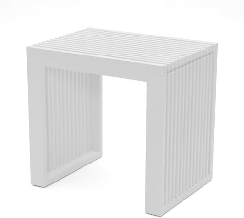 BAM BOO BOX Hocker mit Stauraum aus Bambus Weiß – Sitzhocker Holz für Bad, Flur oder Schlafzimmer – Holzhocker 45x33x43 cm – Stabiler Badezimmerhocker bis 250 kg belastbar