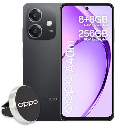 OPPO A40M Smartphone, Fotocamera AI 50MP, Selfie 5MP, Display 6.67” 90HZ LCD HD+, 5100mAh, RAM 16GB (Esp4GB/6GB/8GB)+ROM 256GB (esp1TB), IP54, Supporto Auto [Versione Italia], Sparkle Black