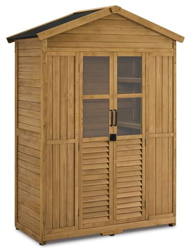 M MCombo Armario de Jardín de Madera Resistente a la Intemperie, Cobertizo de Herramientas al Aire Libre a Prueba de Agua, 74×143×200 cm (Naturaleza)