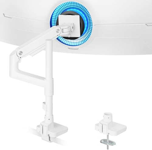 ARES WING Monitor Halterung für 17-49 Zoll Ultrabreite Gebogene Flachmonitore, Gasdruckfeder Bildschirmhalterung,mit 45cm-Verlängerungssäule, Monitor Arm Tragfähigkeit Max 20 kg,Weiß