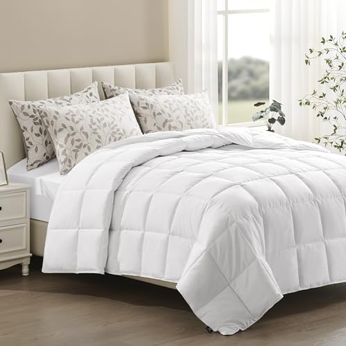 ACCURATEX Lightweight Duvet Insert King Size - Summer Bedding Comforter - 250GSM Filled Thin Duvet - Soft & Breathable, Quilted Comforters with 8 Tabs,White,King 104x90 Inches