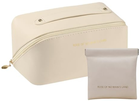 KASESSS 2 st bärbar resesminkväska, PU-lädersminkhållare, stor kapacitet sminkväska dam, multifunktionell sminkväska för kvinnor, sminkväska, sminkväska för kvinnor (beige), Beige, Klassisk