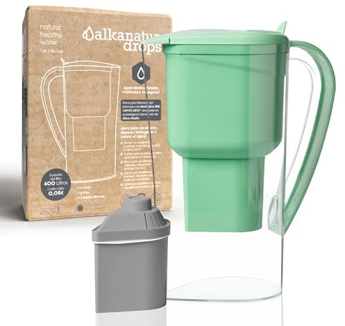 Jarra Filtradora Agua Grifo Verde ALKANATUR Drops 1,4 L Filtro Zeolita