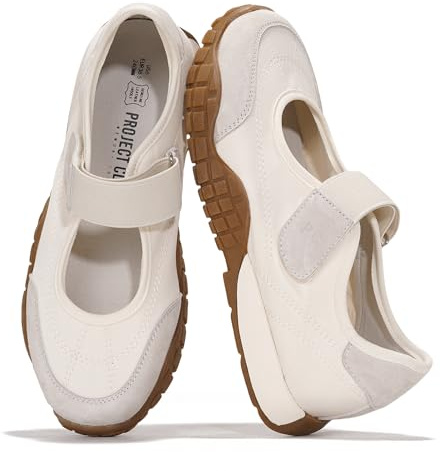 Project Cloud Womens Shoes - Lightweight Mary Jane Shoes Women with Memory Foam Insole - Non Slip Flats for Women Footwear - Women's Fashion Sneakers 2026 (Donna, Whit, 8.5) White