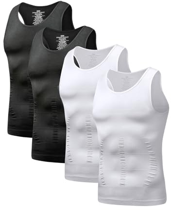 Arjen Kroos Compression Vest for Men Slimming Body Shaper Undershirts | Tight Workout Tank Tops, Tummy Control Muscle Vest, Shapewear Undershirts 4 Pack
