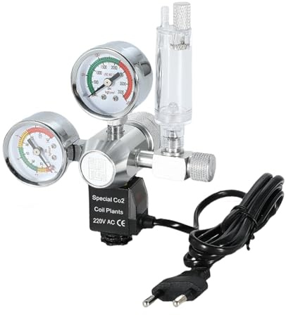 Aicharynic Akvarium CO2-tryckreducerare, CO2-regulator för akvarier, dubbelmanometerdisplay, CO2-tryckreducerare W218 med magnetventil, bubbelräknare för planterade akvarier