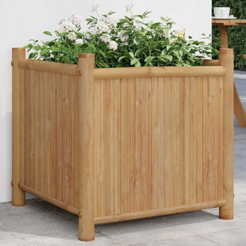 Pot de fleurs en bambou 50 x 50 x 50 cm, carré, matériau durable, pour jardin, balcon, terrasse, plate-bande surélevée pour fleurs, légumes, herbes