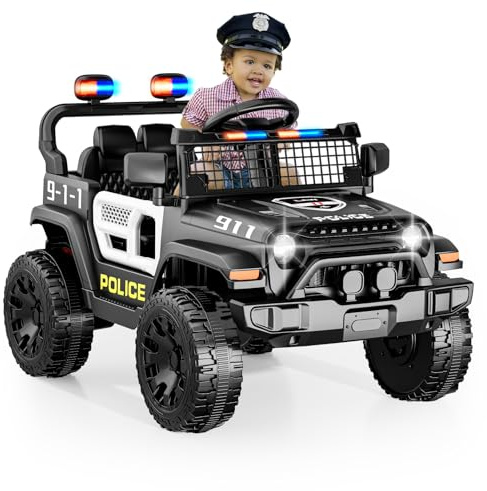 TRINEAR 12V Ride on Car with Parent Remote Control, Toddler Police Electric Car with Spring Suspension, LED Lights & Music Player - Safe Battery Toy for Kids, Christmas & Birthday Gift